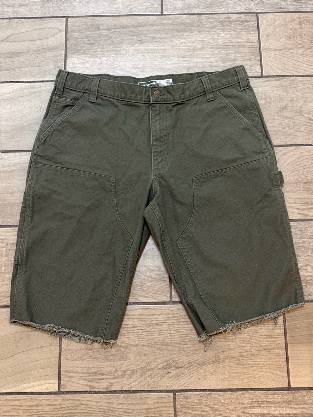 Carhartt Double Knee Cutoff Work Shorts Olive Green Relaxed Fit
